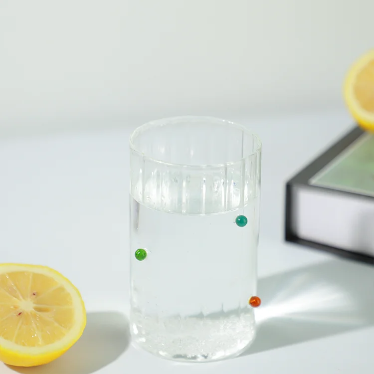 Custom Designed Reusable Borosilicate Glass Coffee Mug Striped Drinkware with Colored Glass Beads for Coffee & Tea