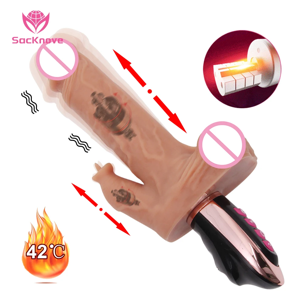 SacKnove Automatic up and Down Heated Swing 7 Frequency Vibrating Licking Tongue Sex Machine Gun Dildo Telescopic