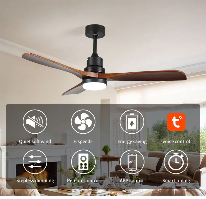 F279 6 Speeds Wood Blade Lamp Fan with Led Light