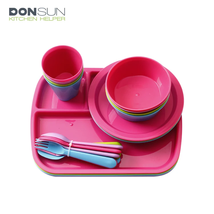Kids Color Plastic Dinnerware Set 24 Piece Set Includes Plates,Bowls