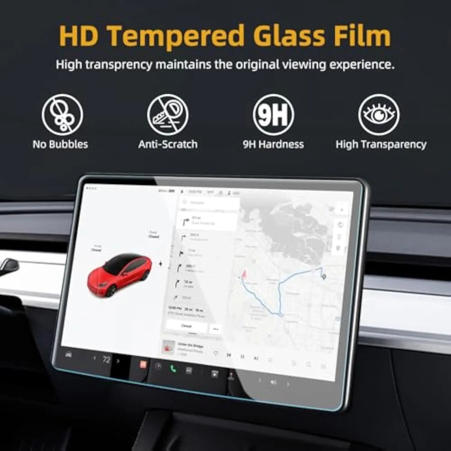 For Tesla Model 3 /Y/X 9H Hardness Safe Anti Shatter Center Control Touch Screen Car Navigation Tempered Glass Screen Protector