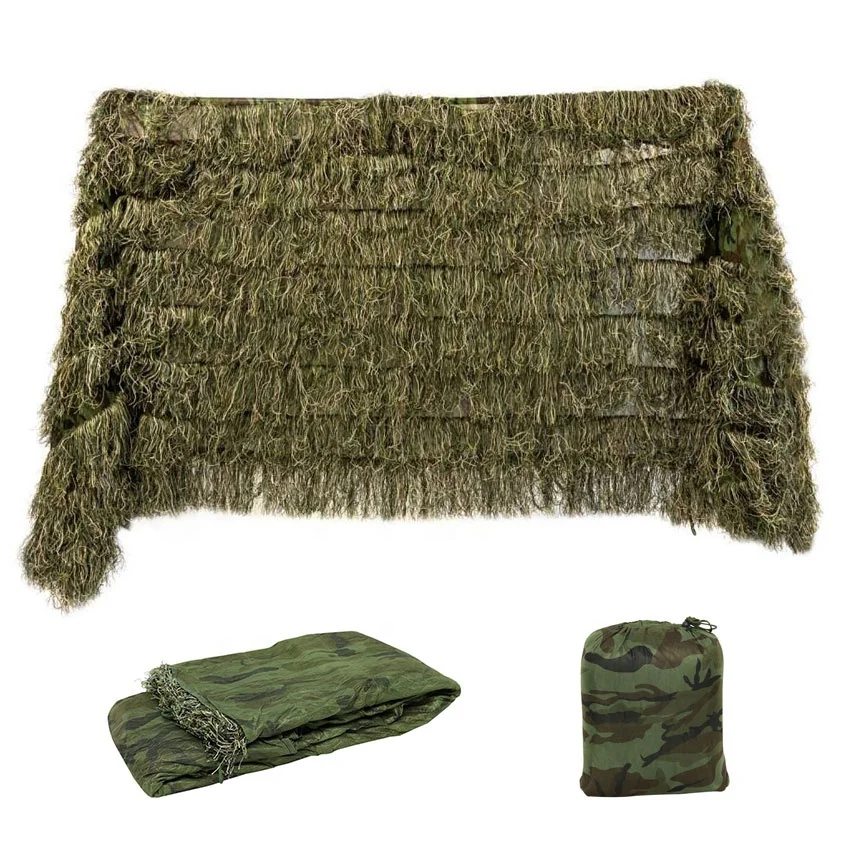 Outdoor Woodland Camo Ghillie Net Grass blanket polyester camouflage nets hide Netting for