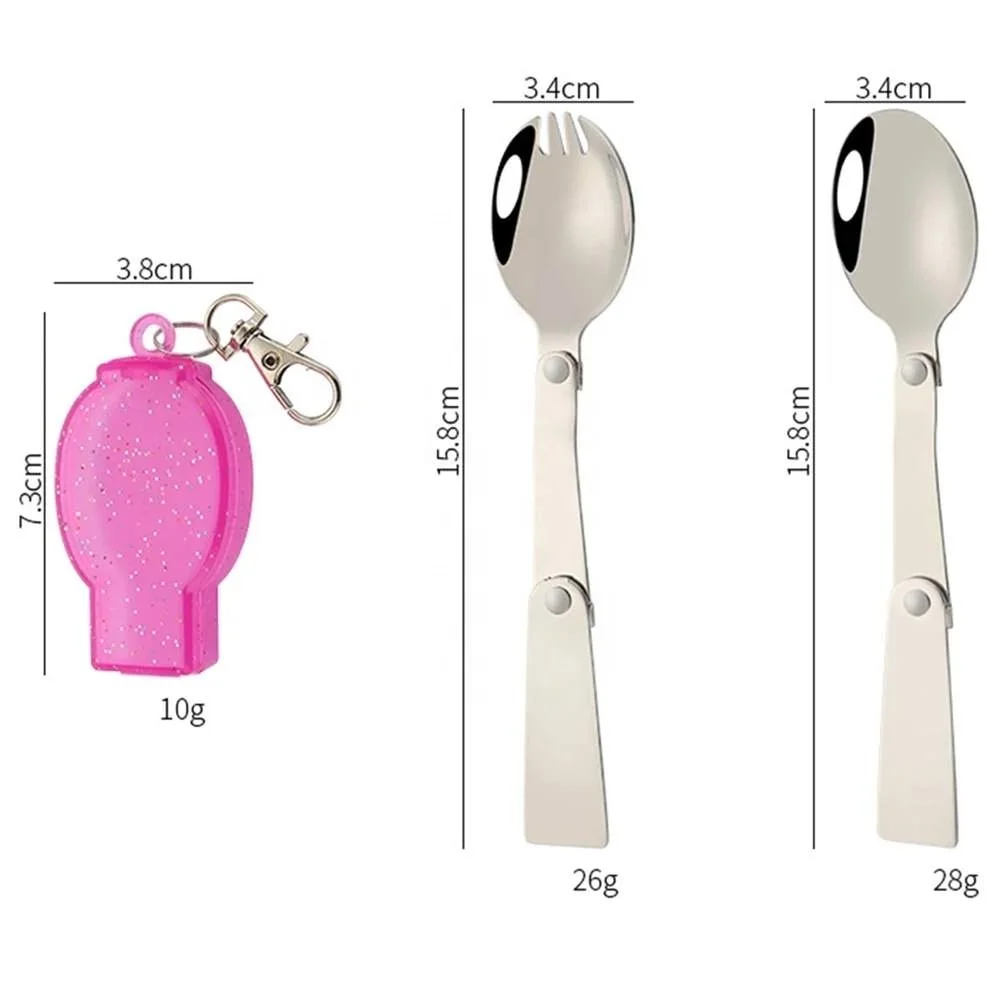 Portable Travel Camping Spoon Long Handle Folding Spoon for Thermos  Foldable Spoon with Case Keychain Collapsible Hiking Picnic Outdoor Spoon  with