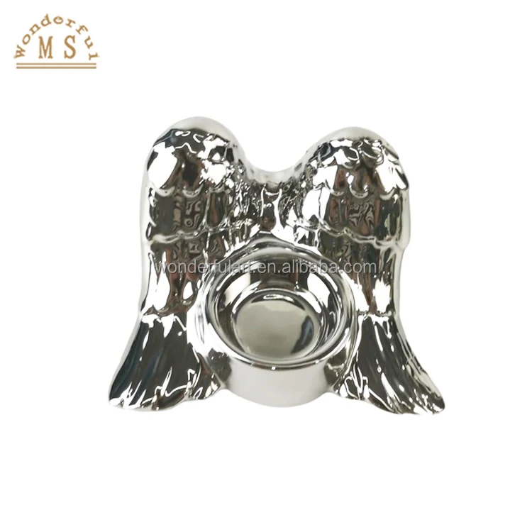 Ceramic porcelain water plated golden flying wings feather sleeping angels candle holder gift tea light for desktop ornament