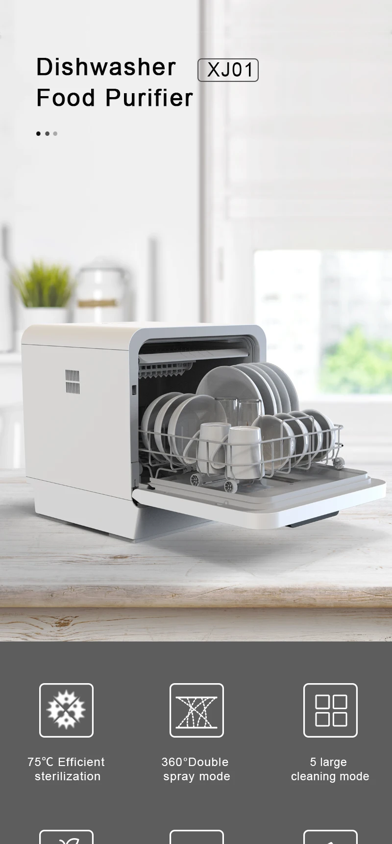 Mini lave-vaisselle à la maison portatif Machine de lave-vaisselle à hautes températures intelligent de stérilisation