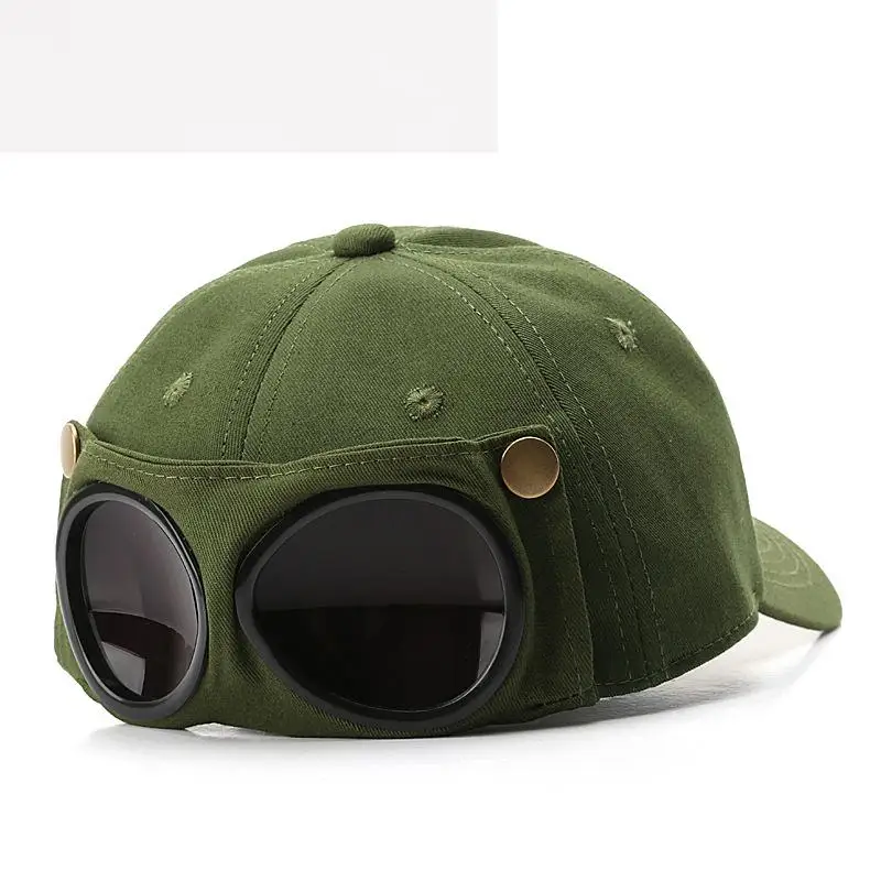 Army Green Aviator Goggle Baseball Cap - Unisex Outdoor Cotton Sun Hat