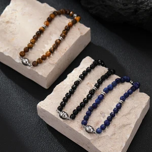 Wholesale Fashion Handmade Men's Stainless Steel Beads Necklace 6mm Natural Stone Beaded Bracelet for Weddings and Gifts