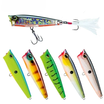Cheery Topwater Ushpopper 3D Eyes Lure with Feather Hook Shaker Silicone Sea Fishing Lure for Bass Tuna for River Stream Fishing – Soft Lure – view 2