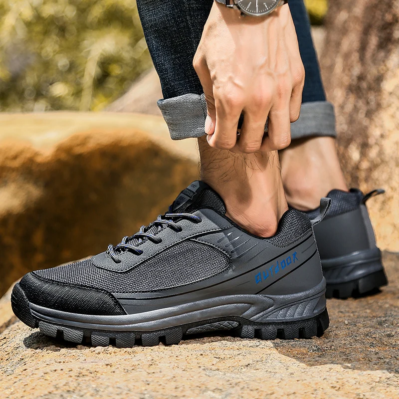 Multifunctional Hiking Shoes for Men Breathable Light Weight Climbing Shoes Slip-on Low Top Outdoor Walking Trekking Jogger Shoe