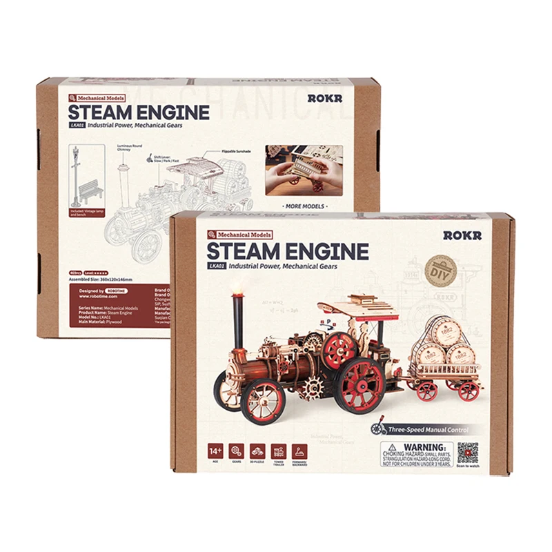 Robotime Rokr DIY Assemble Educational Kids Toys LKA01 Steam Engine Model Kits 3D Wooden Car Puzzles