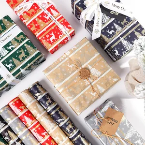 Large Luxury Christmas Tree Deer Pattern Wrapping Paper Roll Hot Anniversary Gift Packaging Paper High Quality Luxury Paper