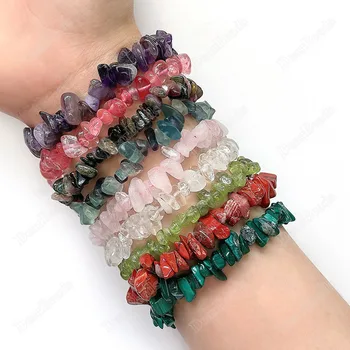 Women Colorful Chip Natural Stone Bracelets Healing Gravel Crystal Gemstone Bracelet For Madam Girls