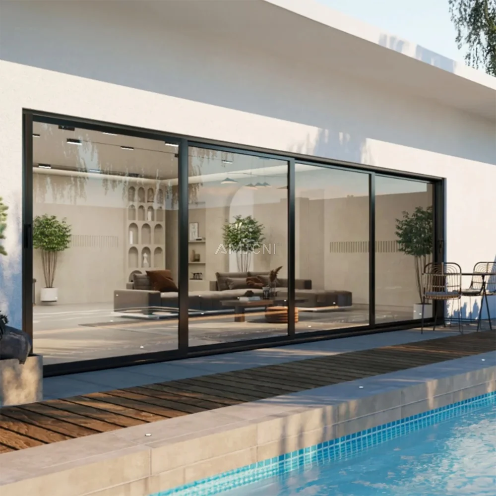 AMJ Minimalist Design Aluminum Framed Glass Sliding Doors NFRC Narrow Stile Slimline Patio Door for Contemporary Apartments