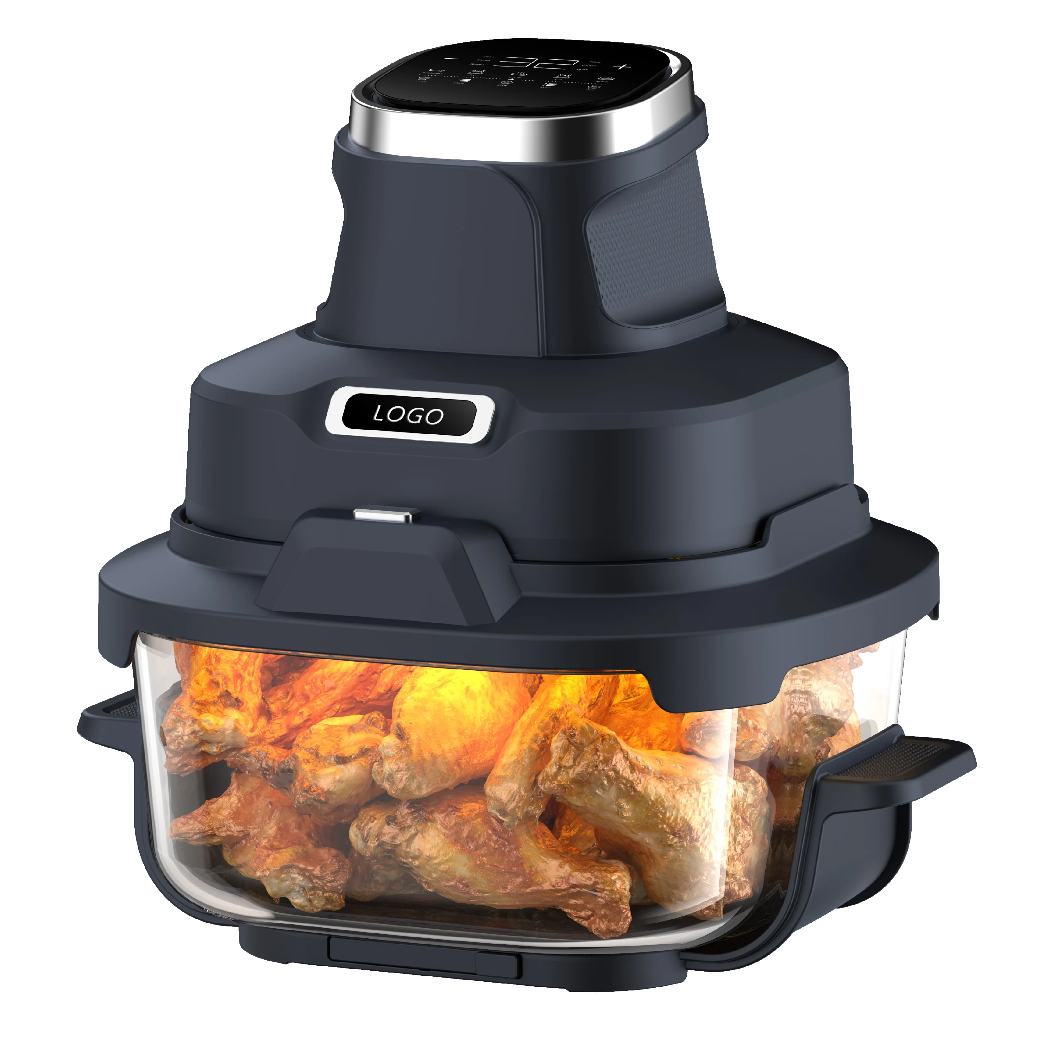 Crispy Intelligent Temperature Controlled Fully Automatic Electric Air Fryer Modern Square Design and Double Glass Container