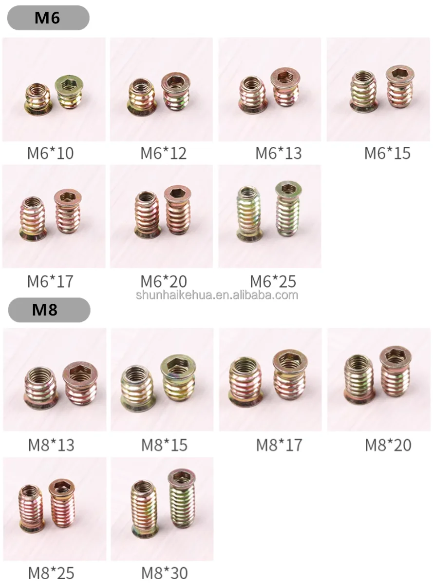 M6 M8 M10 Threaded Inserts for Wood Furniture - Steel, Coarse Thread ...