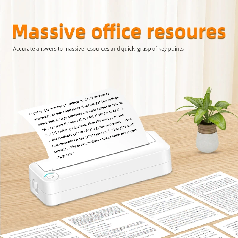 A4 Printer HD Mini Inkless Transfer Storage Writing Paper for Photo Document Office Home Printers Portable Thermal BT Printing