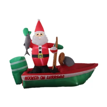 Santa Claus Standing In Inflatable Boat For Christmas Yard Decoration ...