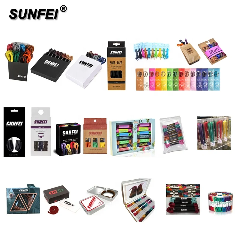 Sunfei Finest Waxed Cotton Shoelaces custom gift box package with Metal tips shoelaces For Martin/Business Shoes