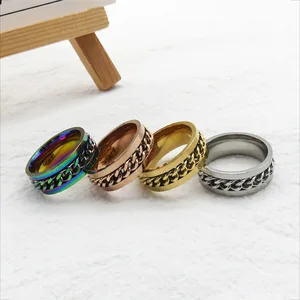 Men's Stainless Steel Rotatable Ring Fashionable Hip-hop Cuban Chain Bracelet for Wedding Decompression for Wine Bottle Opening