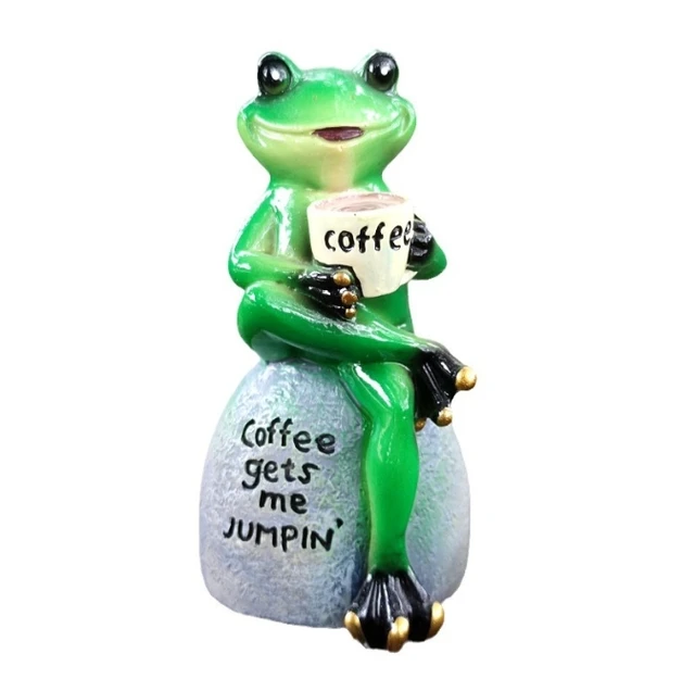 Resin Sitting Frog Sitting Stone Portrait Resin Sculpture Drinking Coffee Sculpture Garden Decoration
