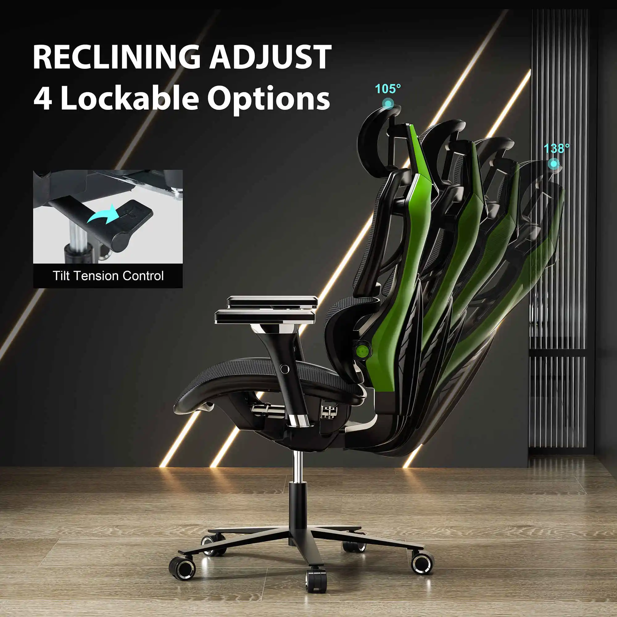 Typhon Ergonomic Gaming Office Esport Mesh Chair,Selfadapt Dual Back