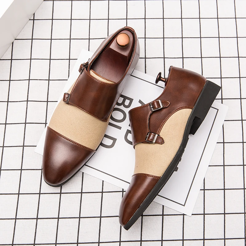 Point Toe Plus Size Casual Oxford Slip on Wedding Formal Men Monk Strap Dress Shoes