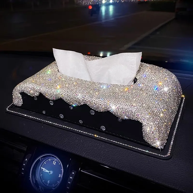 High quality paper napkin holder car interior diamond tissue box customized rhinestone boxes