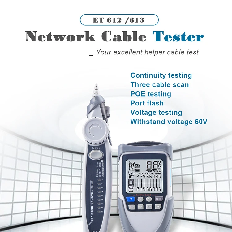 Network Cable Tester Et612 Wire Tracker Battery Voltage Poe Test Multi