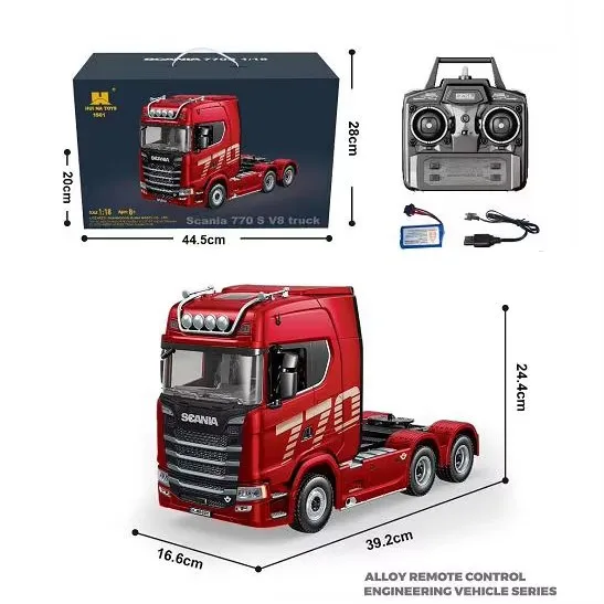 Cool Red 1:18 Scale RC Alloy Tractor Truck with Lights