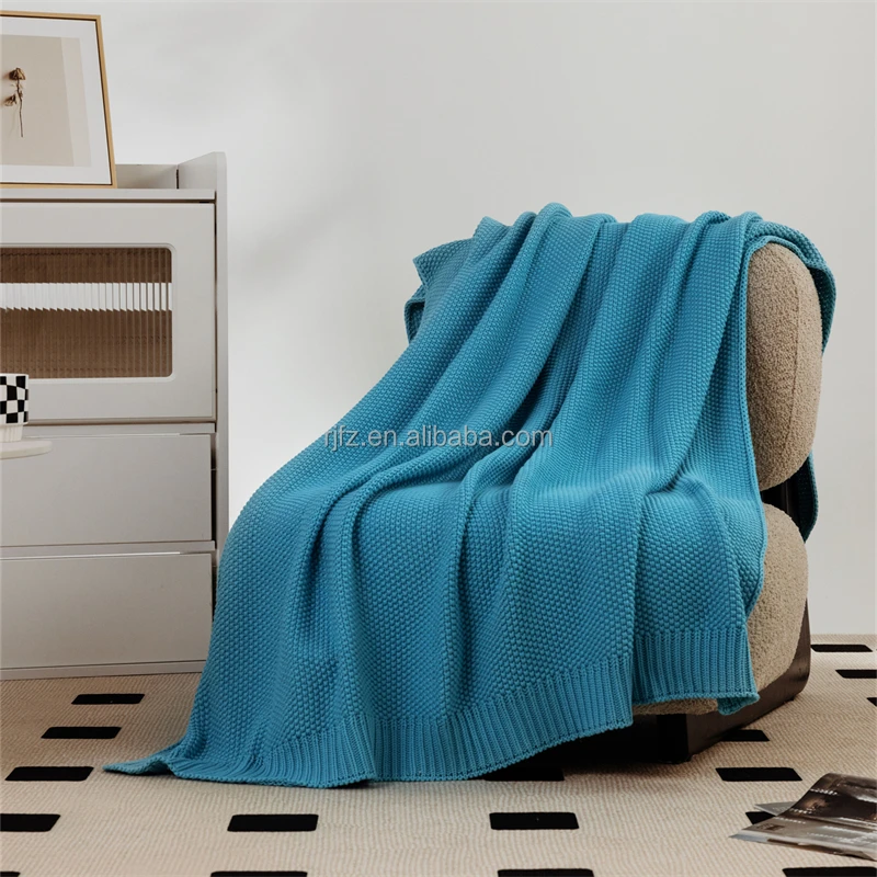 2024 New Style Supper Soft Warm Comfortable Breathable Adults Kids-friend Solid 100% Cotton Knitted Throw Blanket AY factory