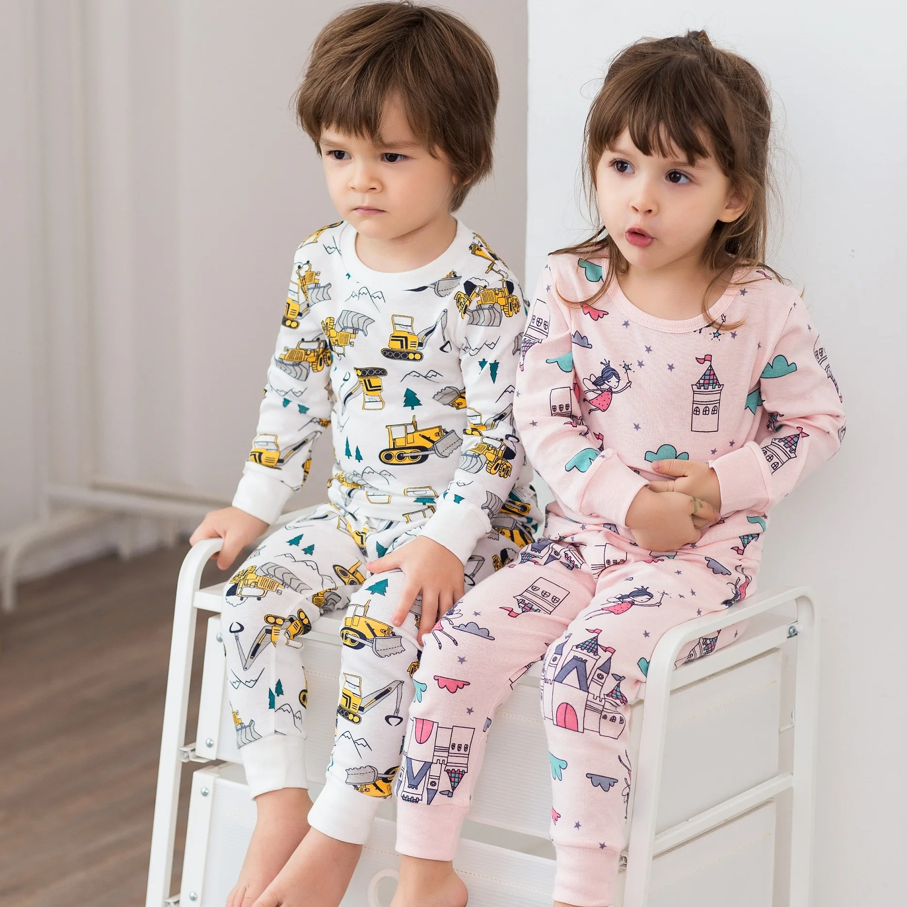 Custom Summer 100% Cotton Castle Pink Kids Sleepwear Korean Children Pajamas Suit for Girls