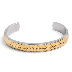 Customized Men's Two Tone Gold Silver Stainless Steel Fashion Jewelry Bracelet Handcuff Design Bangles