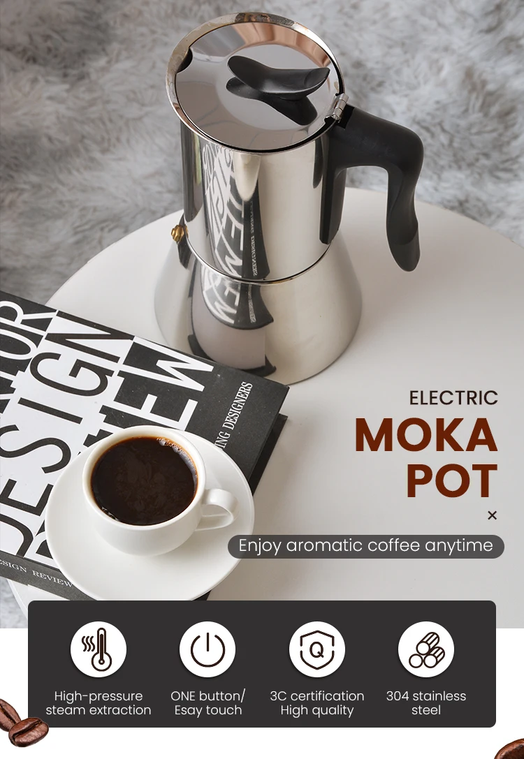 Best Selling Products 220v Electronic Moka Pot Stainless Steel Coffee
