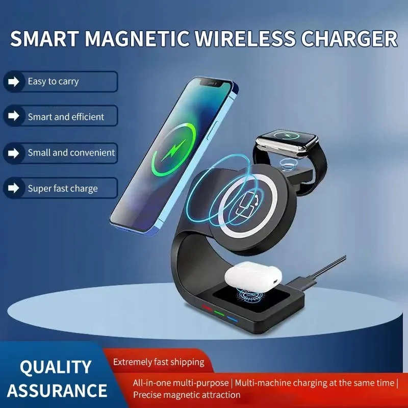 4 in 1 Infrared Sensor Fast Charging Station 15W 2023 Multifunction Smart Magnetic Wireless Charger Stand for Phone Watch
