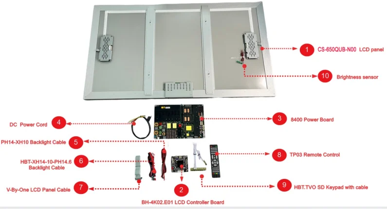 65 Inch 1000-3000 Nit CS-650QUB-N00 LCD panel High Brightness Tft Lcd Module Screen Support 3840x2160 FHD With RTD2513A borad manufacture