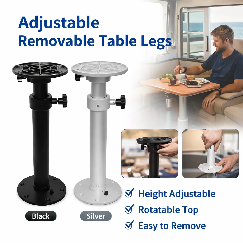 Pied De Table Amovible 360° Alliage Aluminium – Support Télescopique Pour Camping-Car, Yacht & VR