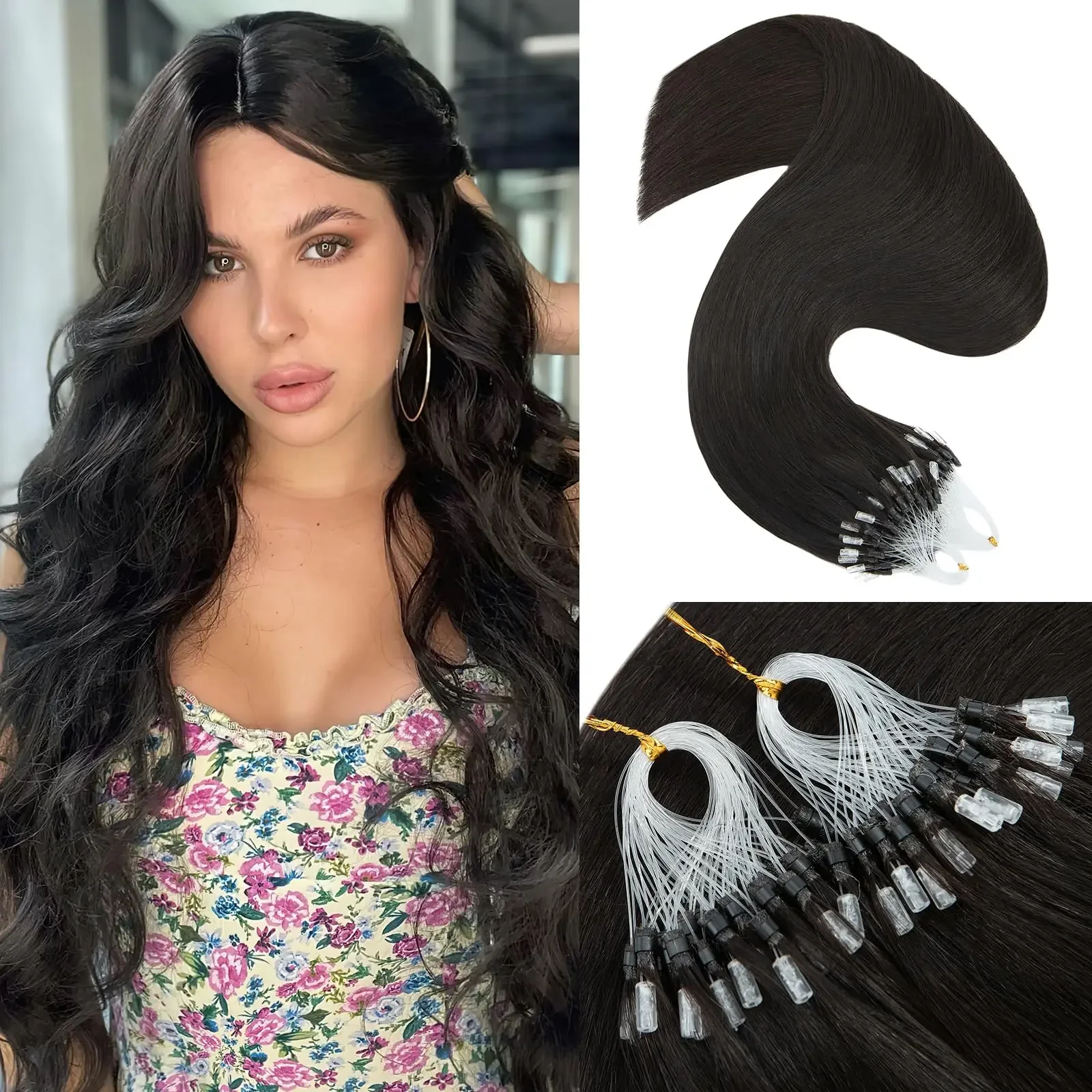 Micro Link Haarverlängerungen Echthaar #1B Natürliches Schwarz Microlink Haarverlängerungen Micro Loop Echthaarverlängerungen Fusion Hair_voghion.com