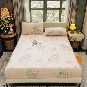 Factory Wholesale 100% Cotton Bed Sheets 3PCS Printed Fitted Sheet Sets Elastic Bedding for Home Hotel Single Double Queen King