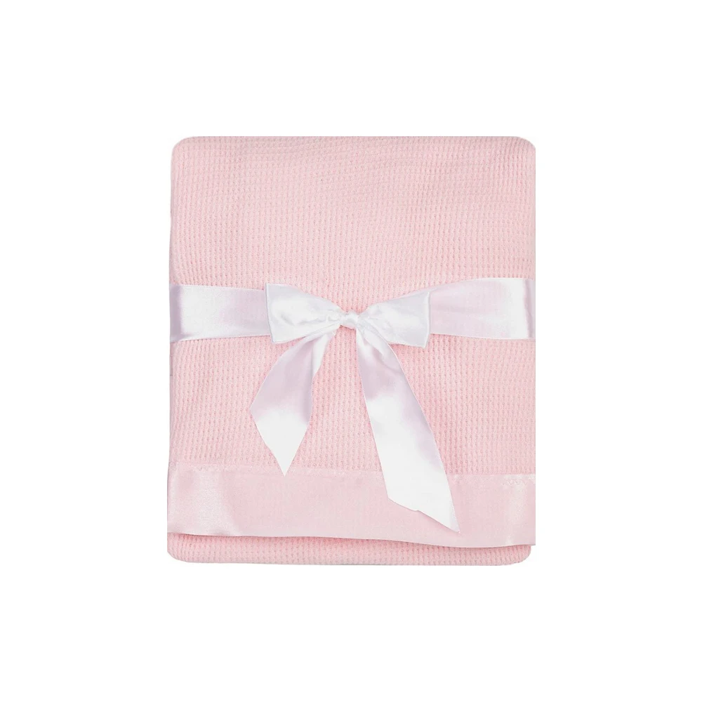 Wholesale Solid Color Thermal Waffle Weave Baby Blanket With Satin