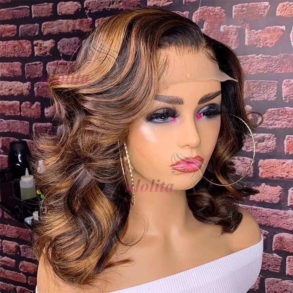 Highlight Body Wave Bob Perücke Aus Echthaar Mit Lace Front 4/27_voghion.com