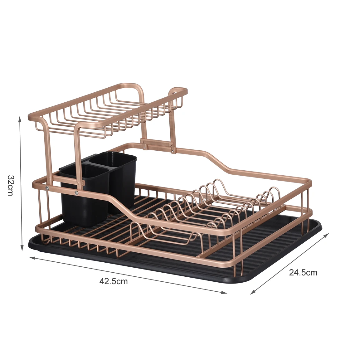 Kitchen Rose Gold Dish Rack Aluminum 2 Layer Dish Rack Organizer With