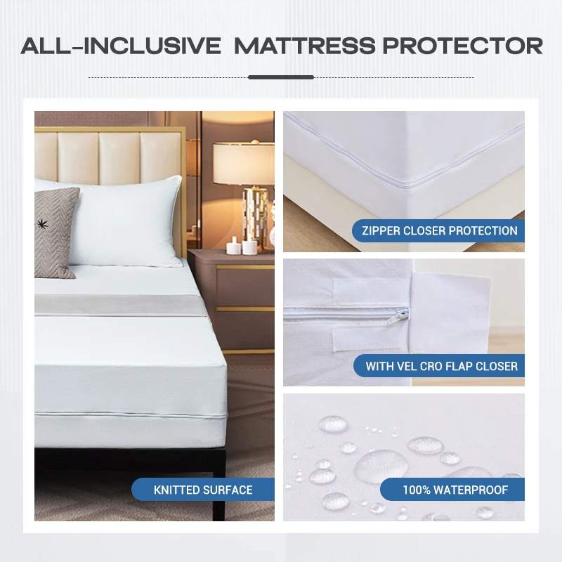 Double Polyester Bamboo Waterproof Bedbug Waterproof Bed  Mattress Protector Zipper Single Mattress Cover