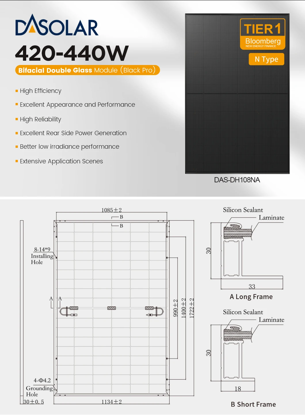 Double Glass Bifacial N Type Module Das Portable Solar Kit W W W N Type Solar Panel