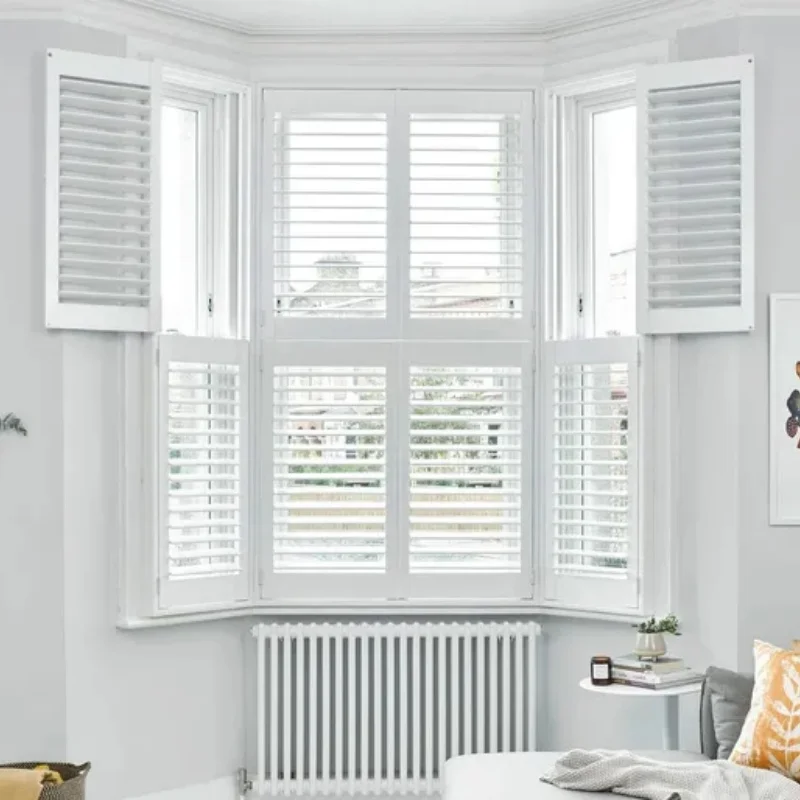 Adjustable Tier-On-Tier Basswood Shutter Window Blinds Folding Door Shutter Plantat Plantation Shutters for Bedroom