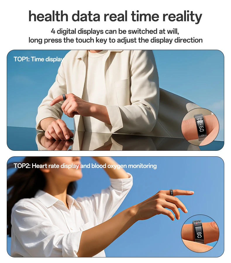 Yesido LCD Real-time Digital Display Dual-channel Sensor Precision Waterproof 24-hour Health Management Smart Ring IO36