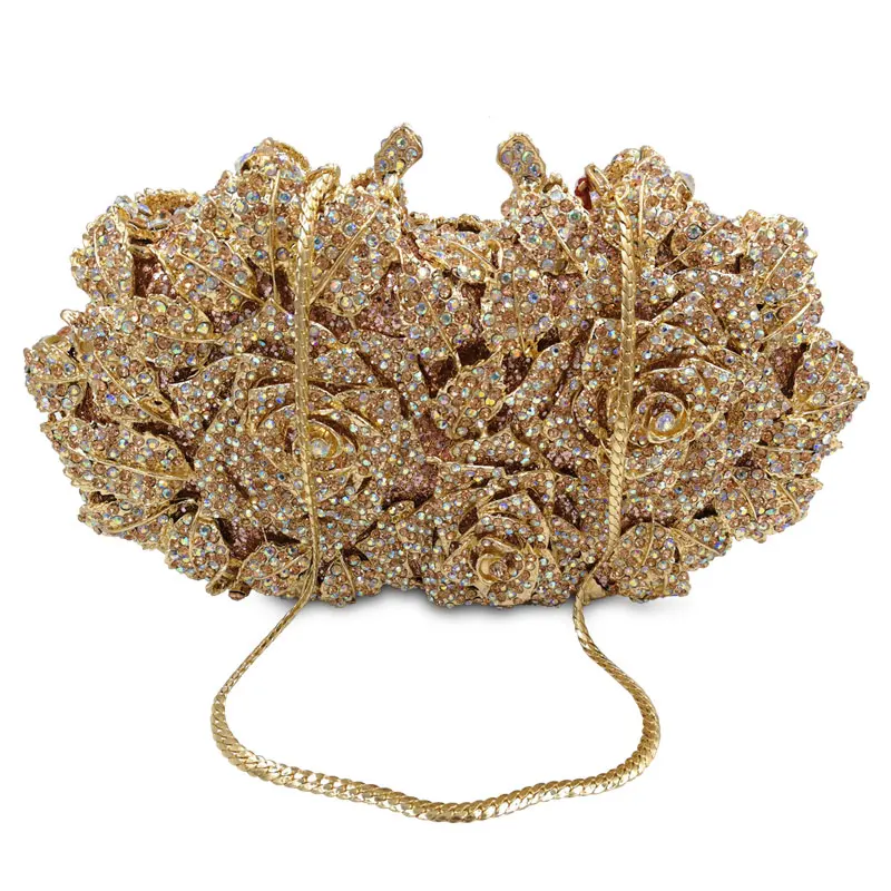 Rose Gold Amazon Gold Evening Bags Dazzling Women Gold Rose Flower