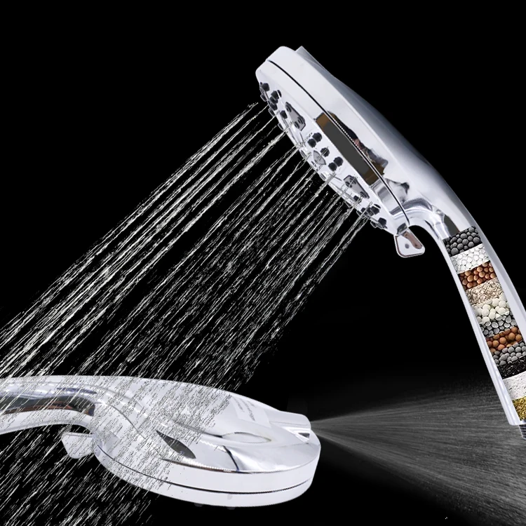 Portable 10 Function Rain High Pressure Pressurized Waterfall Vitamin C Filter Filtered Handheld Hand Shower Head With Filter