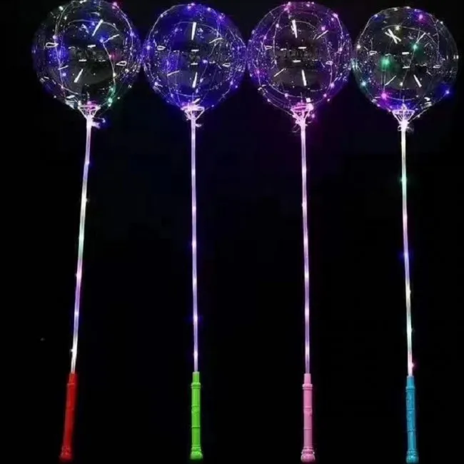24 Inch LED Bobo Balloon with 3m 3 Pcs Battery Handle Flashing Handles LED Light up Colorful BoBo Balloons Party Decorations
