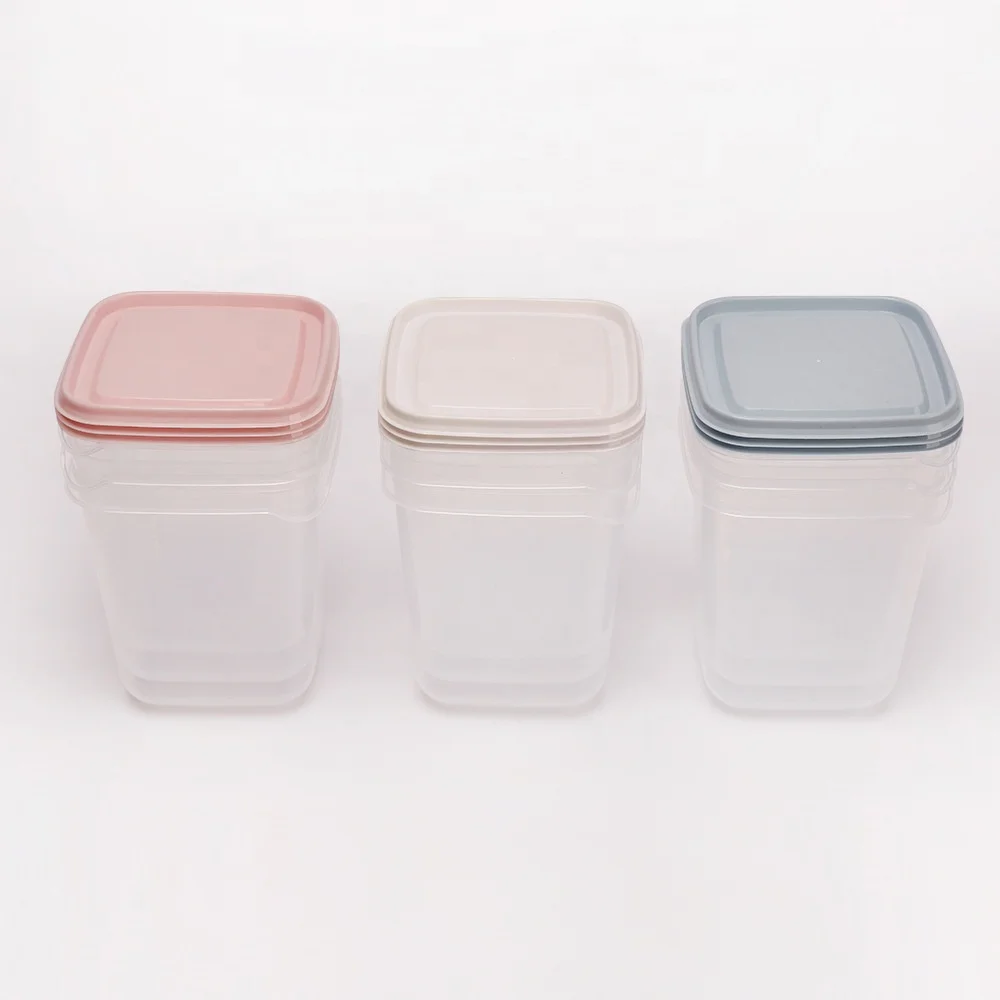 Kitchen Ware Colorful square Plastic Food Storage Containers Set With Lids 3 Piece Set