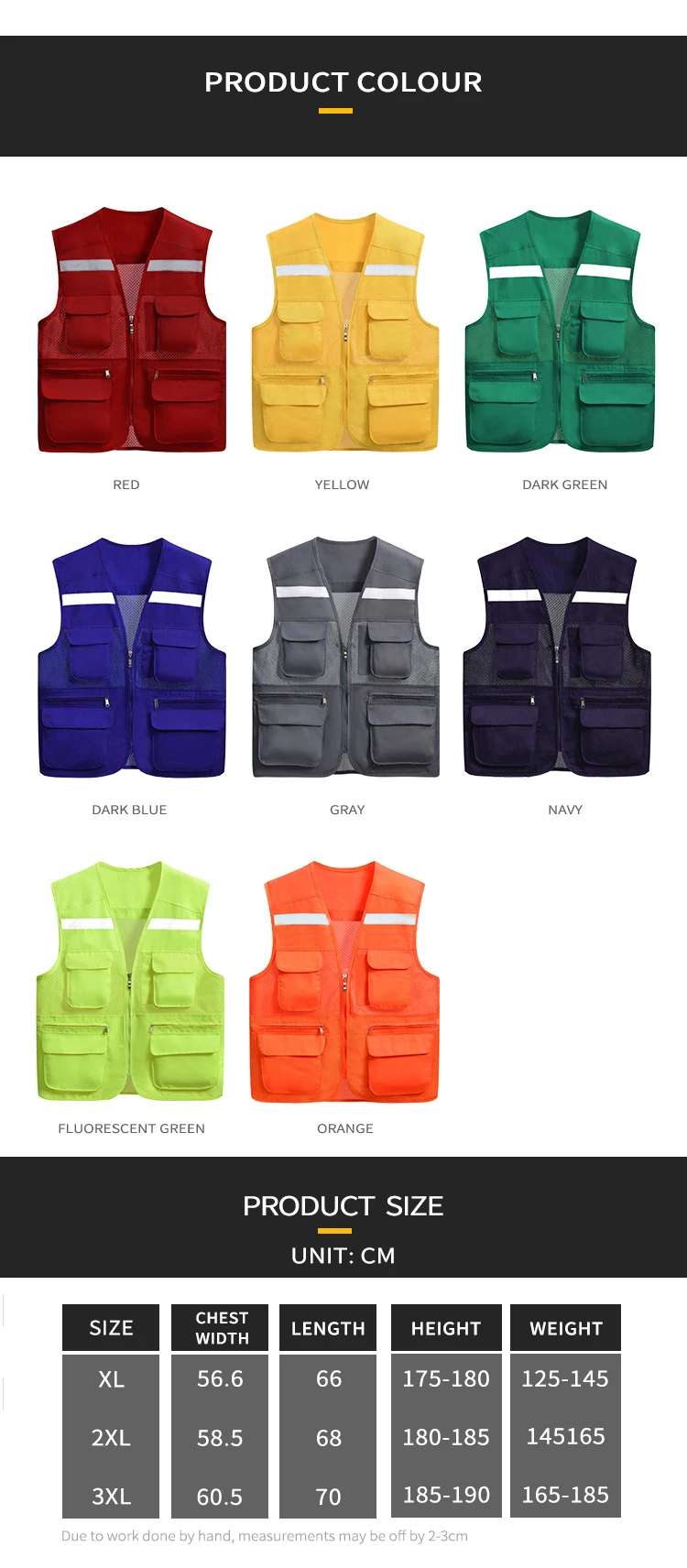 Customized printing logo photography vest Waistcoat for fishing reflective work wear multi pockets v